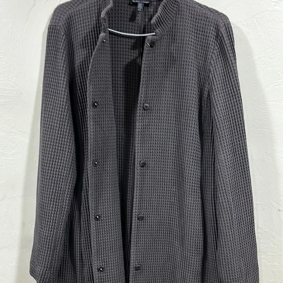 Eileen Fisher Gray Modern Trench Coat with Stand-Up Collar